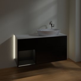 Тумба под раковину Villeroy & Boch Finion 120х50,1 см с подсветкой МДФ черный матовый лак/стекло белое матовое G921PDPD