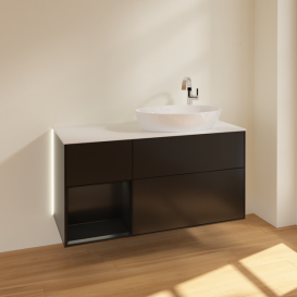 Тумба под раковину Villeroy & Boch Finion 120х50,1 см с подсветкой МДФ черный матовый лак/стекло белое матовое G921PDPD