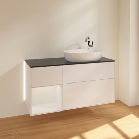 Тумба под раковину Villeroy & Boch Finion 120х50,1 см с подсветкой МДФ глянцевый белый лак/стекло черное матовое G922GFGF