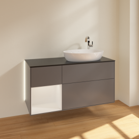 Тумба под раковину Villeroy & Boch Finion 120х50,1 см с подсветкой МДФ антрацит матовый лак/стекло черное матовое G922GFGK