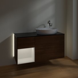 Тумба под раковину Villeroy & Boch Finion 120х50,1 см с подсветкой МДФ шпон грецкого ореха/стекло черное матовое G922GFGN