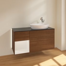 Тумба под раковину Villeroy & Boch Finion 120х50,1 см с подсветкой МДФ шпон грецкого ореха/стекло черное матовое G922GFGN