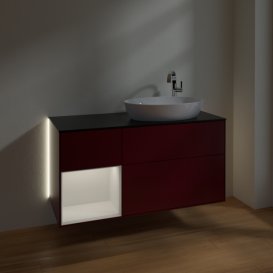 Тумба под раковину Villeroy & Boch Finion 120х50,1 см с подсветкой МДФ пион матовый лак/стекло черное матовое G922GFHB