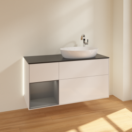 Тумба під раковину Villeroy & Boch Finion 120х50,1 см з підсвіткою МДФ білий глянцевий лак/скло чорне матове G922GKGF