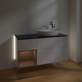 Тумба под раковину Villeroy & Boch Finion 120х50,1 см с подсветкой МДФ глянцевый белый лак/стекло черное матовое G922GNGF