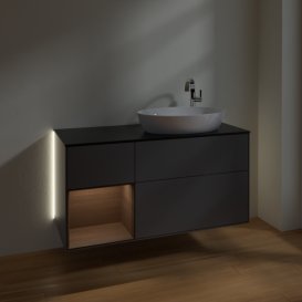 Тумба під раковину Villeroy & Boch Finion 120х50,1 см з підсвічуванням антрацит матовий лак/скло чорне матове G922GNGK