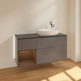 Тумба під раковину Villeroy & Boch Finion 120х50,1 см з підсвічуванням антрацит матовий лак/скло чорне матове G922GNGK