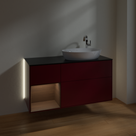 Тумба под раковину Villeroy & Boch Finion 120х50,1 см с подсветкой МДФ пион матовый лак/стекло черное матовое G922GNHB