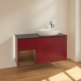 Тумба под раковину Villeroy & Boch Finion 120х50,1 см с подсветкой МДФ пион матовый лак/стекло черное матовое G922GNHB