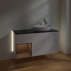 Тумба под раковину Villeroy & Boch Finion 120х50,1 см с подсветкой МДФ белый матовый лак/стекло черное матовое G922GNMT