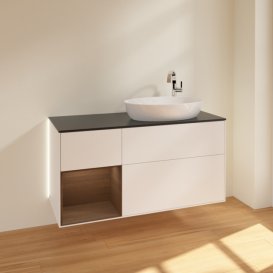 Тумба під раковину Villeroy & Boch Finion 120х50,1 см із підсвічуванням МДФ білий матовий лак/скло чорне матове G922GNMT