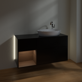 Тумба под раковину Villeroy & Boch Finion 120х50,1 см с подсветкой МДФ черный матовый лак/стекло черное матовое G922GNPD