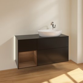 Тумба під раковину Villeroy & Boch Finion 120х50,1 см з підсвічуванням МДФ чорний матовий лак/скло чорне матове G922GNPD