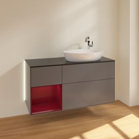 Тумба під раковину Villeroy & Boch Finion 120х50,1 см з підсвічуванням антрацит матовий лак/скло чорне матове G922HBGK