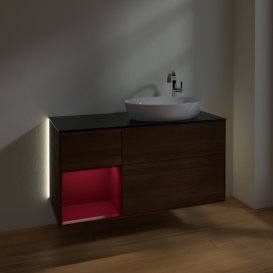 Тумба під раковину Villeroy & Boch Finion 120х50,1 см з підсвічуванням МДФ шпон волоського горіха/скло чорне матове G922HBGN