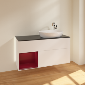 Тумба під раковину Villeroy & Boch Finion 120х50,1 см із підсвічуванням МДФ білий матовий лак/скло чорне матове G922HBMT