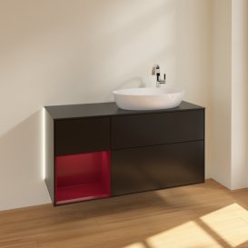 Тумба під раковину Villeroy & Boch Finion 120х50,1 см з підсвічуванням МДФ чорний матовий лак/скло чорне матове G922HBPD