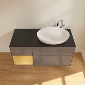Тумба під раковину Villeroy & Boch Finion 120х50,1 см з підсвічуванням антрацит матовий лак/скло чорне матове G922HFGK