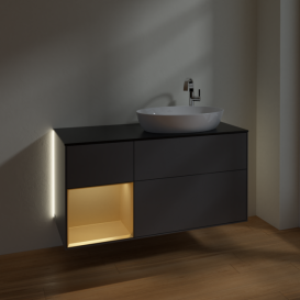 Тумба під раковину Villeroy & Boch Finion 120х50,1 см з підсвічуванням антрацит матовий лак/скло чорне матове G922HFGK