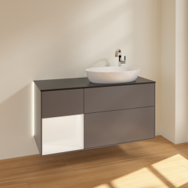 Тумба під раковину Villeroy & Boch Finion 120х50,1 см з підсвічуванням антрацит матовий лак/скло чорне матове G922MTGK