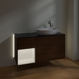 Тумба под раковину Villeroy & Boch Finion 120х50,1 см с подсветкой МДФ шпон грецкого ореха/стекло черное матовое G922MTGN