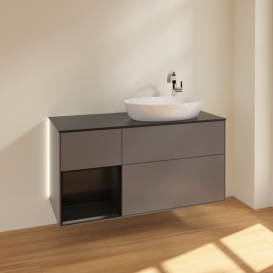 Тумба под раковину Villeroy & Boch Finion 120х50,1 см с подсветкой МДФ антрацит матовый лак/стекло черное матовое G922PDGK