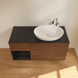 Тумба под раковину Villeroy & Boch Finion 120х50,1 см с подсветкой МДФ шпон грецкого ореха/стекло черное матовое G922PDGN