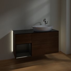 Тумба под раковину Villeroy & Boch Finion 120х50,1 см с подсветкой МДФ шпон грецкого ореха/стекло черное матовое G922PDGN