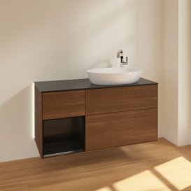 Тумба под раковину Villeroy & Boch Finion 120х50,1 см с подсветкой МДФ шпон грецкого ореха/стекло черное матовое G922PDGN