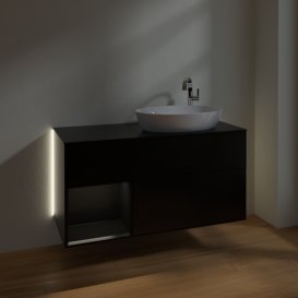 Тумба под раковину Villeroy & Boch Finion 120х50,1 см с подсветкой МДФ черный матовый лак/стекло черное матовое G922PDPD