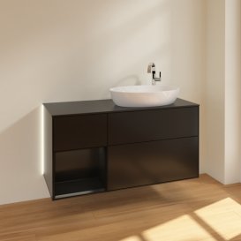 Тумба под раковину Villeroy & Boch Finion 120х50,1 см с подсветкой МДФ черный матовый лак/стекло черное матовое G922PDPD