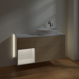 Тумба под раковину Villeroy & Boch Finion 120х50,1 см с подсветкой МДФ шпон дуба/стекло белое матовое G921GFPC