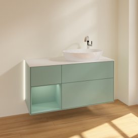 Тумба под раковину Villeroy & Boch Finion 120х50,1 см с подсветкой МДФ оливковый матовый лак/стекло белое матовое G921GMGM