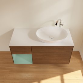 Тумба под раковину Villeroy & Boch Finion 120х50,1 см с подсветкой МДФ шпон грецкого ореха/стекло белое матовое G921GMGN