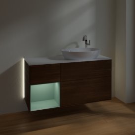 Тумба под раковину Villeroy & Boch Finion 120х50,1 см с подсветкой МДФ шпон грецкого ореха/стекло белое матовое G921GMGN