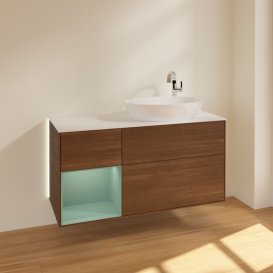 Тумба под раковину Villeroy & Boch Finion 120х50,1 см с подсветкой МДФ шпон грецкого ореха/стекло белое матовое G921GMGN