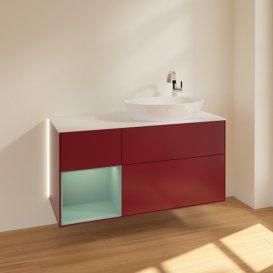 Тумба под раковину Villeroy & Boch Finion 120х50,1 см с подсветкой МДФ пион матовый лак/стекло белое матовое G921GMHB