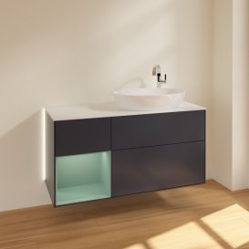 Тумба под раковину Villeroy & Boch Finion 120х50,1 см с подсветкой МДФ темно-синий матовый лак/стекло белое матовое G921GMHG