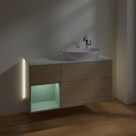 Тумба под раковину Villeroy & Boch Finion 120х50,1 см с подсветкой МДФ шпон дуба/стекло белое матовое G921GMPC