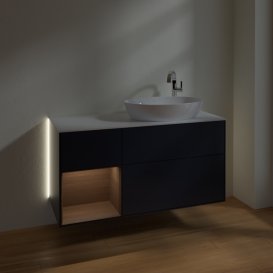 Тумба под раковину Villeroy & Boch Finion 120х50,1 см с подсветкой МДФ темно-синий матовый лак/стекло белое матовое G921GNHG