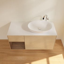 Тумба під раковину Villeroy & Boch Finion 120х50,1 см із підсвічуванням МДФ шпон дуба/скло біле матове G921GNPC