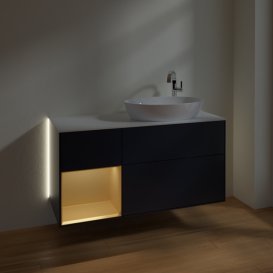 Тумба под раковину Villeroy & Boch Finion 120х50,1 см с подсветкой МДФ темно-синий матовый лак/стекло белое матовое G921HFHG