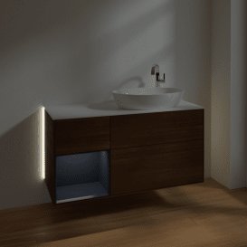 Тумба під раковину Villeroy & Boch Finion 120х50,1 см із підсвічуванням МДФ шпон волоського горіха/скло біле матове G921HGGN