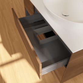 Тумба під раковину Villeroy & Boch Finion 120х50,1 см із підсвічуванням МДФ шпон волоського горіха/скло біле матове G921HGGN