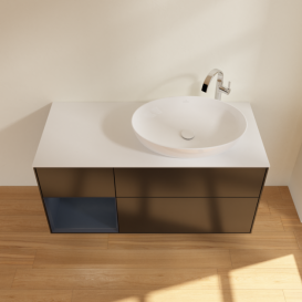 Тумба під раковину Villeroy & Boch Finion 120х50,1 см із підсвічуванням МДФ чорний матовий лак/скло біле матове G921HGPD