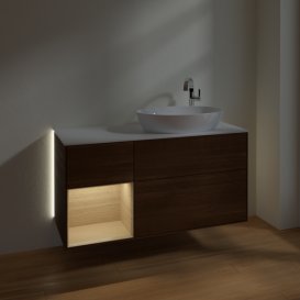 Тумба под раковину Villeroy & Boch Finion 120х50,1 см с подсветкой МДФ шпон грецкого ореха/стекло белое матовое G921PCGN