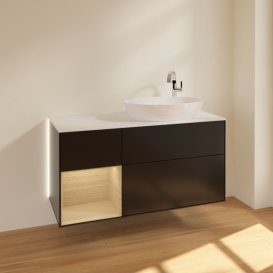 Тумба под раковину Villeroy & Boch Finion 120х50,1 см с подсветкой МДФ черный матовый лак/стекло белое матовое G921PCPD