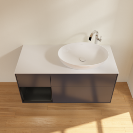Тумба під раковину Villeroy & Boch Finion 120х50,1 см із підсвічуванням МДФ темно-синій матовий лак/скло біле матове G921PDHG