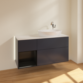 Тумба під раковину Villeroy & Boch Finion 120х50,1 см із підсвічуванням МДФ темно-синій матовий лак/скло біле матове G921PDHG