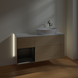 Тумба під раковину Villeroy & Boch Finion 120х50,1 см із підсвічуванням МДФ шпон дуба/скло біле матове G921PDPC